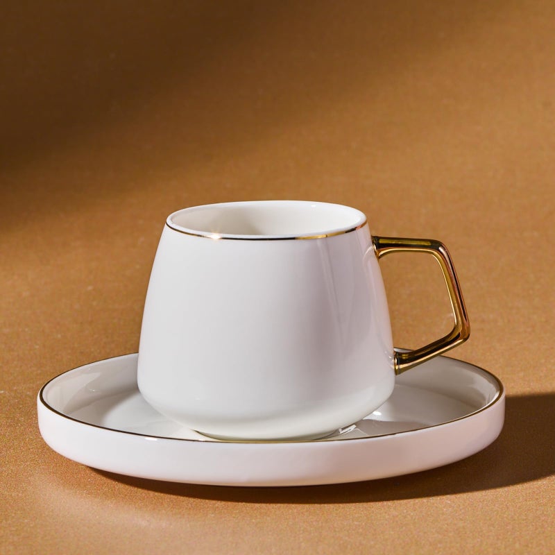 KARACA Saturn Gold Turkish Coffee Cup Set of 6, (12 Piece) Espresso Cups with Saucers - 3.3 oz Small Porcelain Modern Set - Ideal for Serving Greek, Arabic Coffee - Image 4